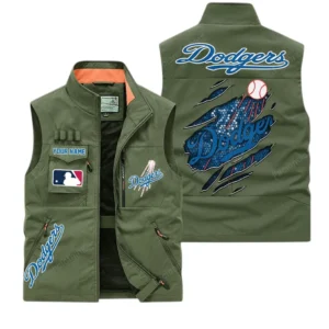 Los Angeles Dodgers MLB Outdoor Sleeveless Vest MLB2302052039, Gift For Fan Los Angeles Dodgers - Army Green