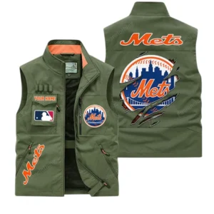 New York Mets MLB Outdoor Sleeveless Vest MLB2302052043, Gift For Fan New York Mets - Army Green