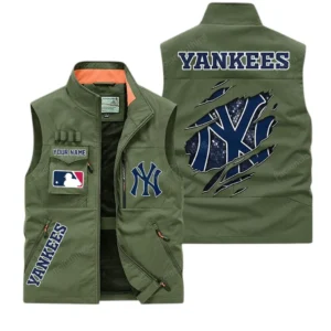 New York Yankees MLB Outdoor Sleeveless Vest MLB2302052044, Gift For Fan New York Yankees - Army Green
