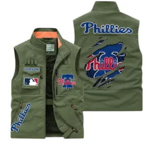 Philadelphia Phillies MLB Outdoor Sleeveless Vest MLB2302052045, Gift For Fan Philadelphia Phillies - Army Green