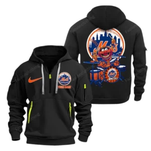 New York Mets MLB Hoodie Half Zipper MLB2502052043, Gift For Fan New York Mets - Black