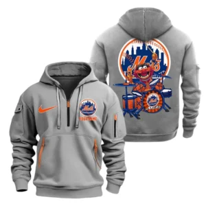 New York Mets MLB Hoodie Half Zipper MLB2502052043, Gift For Fan New York Mets - Grey