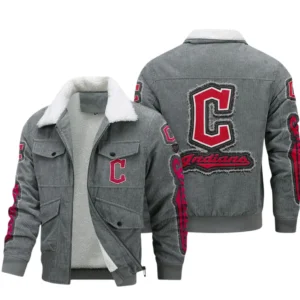 Cleveland Guardians MLB Thickened Corduroy Jacket MLB2602052033, Gift For Fan Cleveland Guardians - Grey