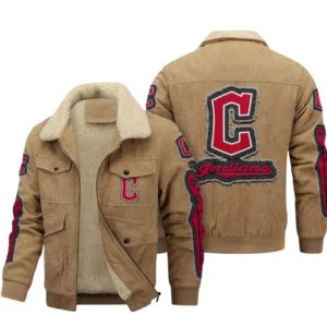 Cleveland Guardians MLB Thickened Corduroy Jacket MLB2602052033, Gift For Fan Cleveland Guardians - Khaki
