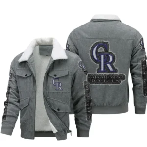 Colorado Rockies MLB Thickened Corduroy Jacket MLB2602052034, Gift For Fan Colorado Rockies - Grey