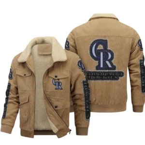 Colorado Rockies MLB Thickened Corduroy Jacket MLB2602052034, Gift For Fan Colorado Rockies - Khaki