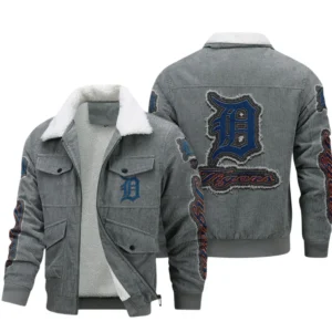 Detroit Tigers MLB Thickened Corduroy Jacket MLB2602052035, Gift For Fan Detroit Tigers - Grey
