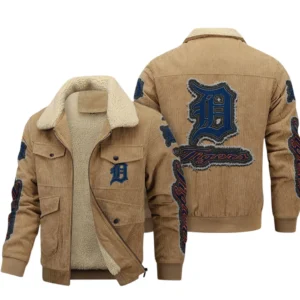 Detroit Tigers MLB Thickened Corduroy Jacket MLB2602052035, Gift For Fan Detroit Tigers - Khaki