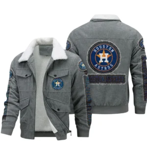 Houston Astros MLB Thickened Corduroy Jacket MLB2602052036, Gift For Fan Houston Astros - Grey