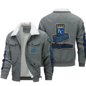 Kansas City Royals MLB Thickened Corduroy Jacket MLB2602052037, Gift For Fan Kansas City Royals - Grey