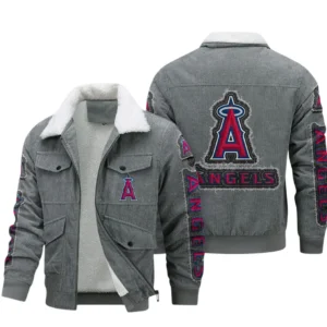 Los Angeles Angels MLB Thickened Corduroy Jacket MLB2602052038, Gift For Fan Los Angeles Angels - Grey