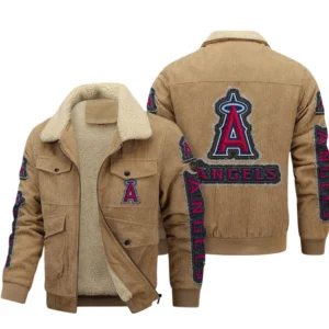 Los Angeles Angels MLB Thickened Corduroy Jacket MLB2602052038, Gift For Fan Los Angeles Angels - Khaki