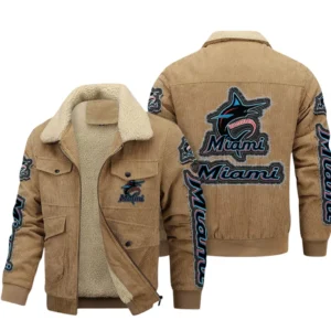 Miami Marlins MLB Thickened Corduroy Jacket MLB2602052040, Gift For Fan Miami Marlins - Khaki