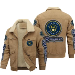 Milwaukee Brewers MLB Thickened Corduroy Jacket MLB2602052041, Gift For Fan Milwaukee Brewers - Khaki
