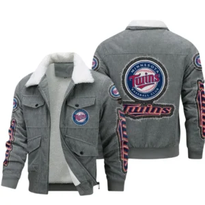 Minnesota Twins MLB Thickened Corduroy Jacket MLB2602052042, Gift For Fan Minnesota Twins - Grey