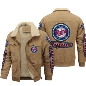 Minnesota Twins MLB Thickened Corduroy Jacket MLB2602052042, Gift For Fan Minnesota Twins - Khaki