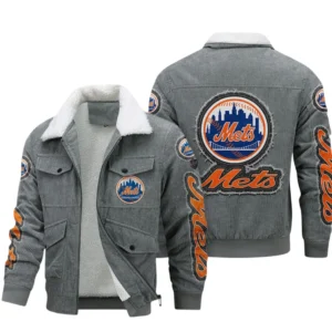 New York Mets MLB Thickened Corduroy Jacket MLB2602052043, Gift For Fan New York Mets - Grey