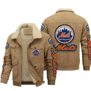 New York Mets MLB Thickened Corduroy Jacket MLB2602052043, Gift For Fan New York Mets - Khaki
