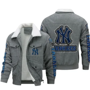 New York Yankees MLB Thickened Corduroy Jacket MLB2602052044, Gift For Fan New York Yankees - Grey
