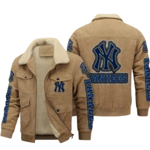 New York Yankees MLB Thickened Corduroy Jacket MLB2602052044, Gift For Fan New York Yankees - Khaki