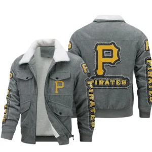 Pittsburgh Pirates MLB Thickened Corduroy Jacket MLB2602052046, Gift For Fan Pittsburgh Pirates - Grey