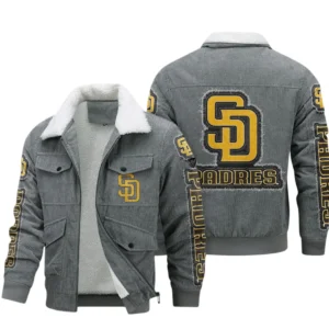 San Diego Padres MLB Thickened Corduroy Jacket MLB2602052047, Gift For Fan San Diego Padres - Grey