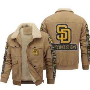 San Diego Padres MLB Thickened Corduroy Jacket MLB2602052047, Gift For Fan San Diego Padres - Khaki