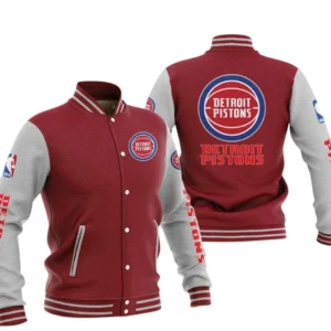 Detroit Pistons Baseball Jacket NBA82210125020 - Gift For Fan Detroit Pistons -Dark Red