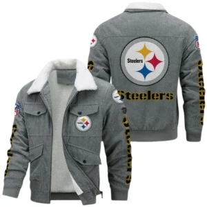 Pittsburgh Steelers NFL Thickened Corduroy Jacket NFL87020625224, Gift For Fan Pittsburgh Steelers - Gray