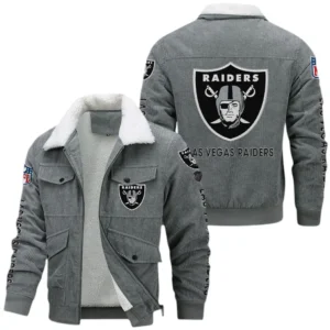 Las Vegas Raiders NFL Thickened Corduroy Jacket NFL87020625226, Gift For Fan Las Vegas Raiders - Gray