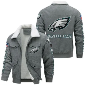 Philadelphia Eagles NFL Thickened Corduroy Jacket NFL87020625227, Gift For Fan Philadelphia Eagles - Gray