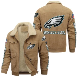 Philadelphia Eagles NFL Thickened Corduroy Jacket NFL87020625227, Gift For Fan Philadelphia Eagles - Khaki