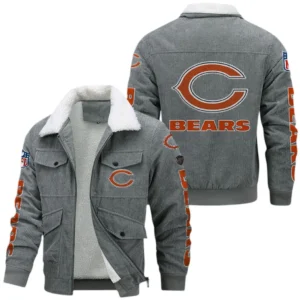 Chicago Bears NFL Thickened Corduroy Jacket NFL87020625229, Gift For Fan Chicago Bears - Gray