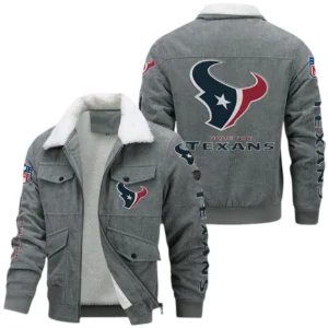 Houston Texans NFL Thickened Corduroy Jacket NFL87020625230, Gift For Fan Houston Texans - Gray