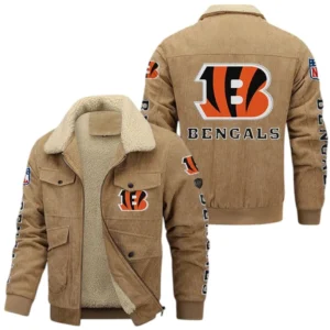 Cincinnati Bengals NFL Thickened Corduroy Jacket NFL87020625235, Gift For Fan Cincinnati Bengals - Khaki