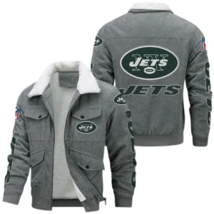 New York Jets NFL Thickened Corduroy Jacket NFL87020625236, Gift For Fan New York Jets - Gray