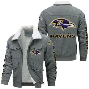 Baltimore Ravens NFL Thickened Corduroy Jacket NFL87020625243, Gift For Fan Baltimore Ravens - Gray