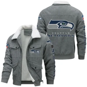 Seattle Seahawks NFL Thickened Corduroy Jacket NFL87020625244, Gift For Fan Seattle Seahawks - Gray