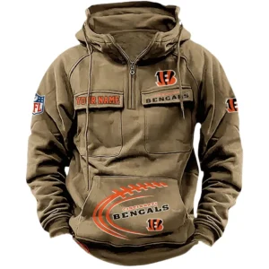 Cincinnati Bengals NFL Tactical Quarter Zip Hoodie NFL91020725362, Gift For Fan Cincinnati Bengals - Khaki