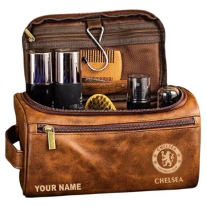 Chelsea Leather Toiletry Bag, All Over Print Leather Toiletry Bag Chelsea - Yellow Brown  DEPL5405092026