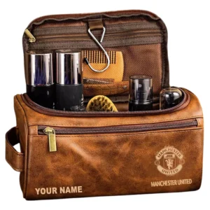 Manchester Utd Leather Toiletry Bag, All Over Print Leather Toiletry Bag Manchester Utd - Yellow Brown  DEPL5405092028
