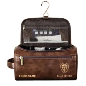 Leeds United Leather Toiletry Bag, All Over Print Leather Toiletry Bag Leeds United - Dark Brown DEPL5405092029