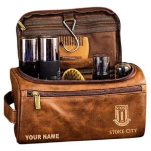 Stoke City Leather Toiletry Bag, All Over Print Leather Toiletry Bag Stoke City - Yellow Brown  DEPL5405092038