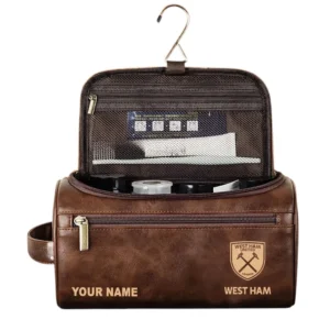 West Ham United Leather Toiletry Bag, All Over Print Leather Toiletry Bag West Ham United - Dark Brown DEPL5405092045