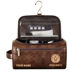 Sheffield United Leather Toiletry Bag, All Over Print Leather Toiletry Bag Sheffield United - Dark Brown DEPL5405092052