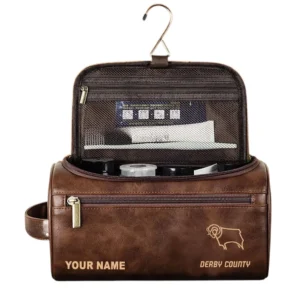 Derby County Leather Toiletry Bag, All Over Print Leather Toiletry Bag Derby County - Dark Brown DEPL5405092057