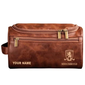 Middlesbrough Leather Toiletry Bag, All Over Print Leather Toiletry Bag Middlesbrough - Red Brown DEPL5405092058