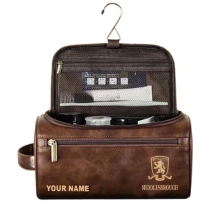 Middlesbrough Leather Toiletry Bag, All Over Print Leather Toiletry Bag Middlesbrough - Dark Brown DEPL5405092058