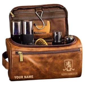 Middlesbrough Leather Toiletry Bag, All Over Print Leather Toiletry Bag Middlesbrough - Yellow Brown  DEPL5405092058