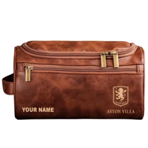 Aston Villa Leather Toiletry Bag, All Over Print Leather Toiletry Bag Aston Villa - Red Brown DEPL5405092059